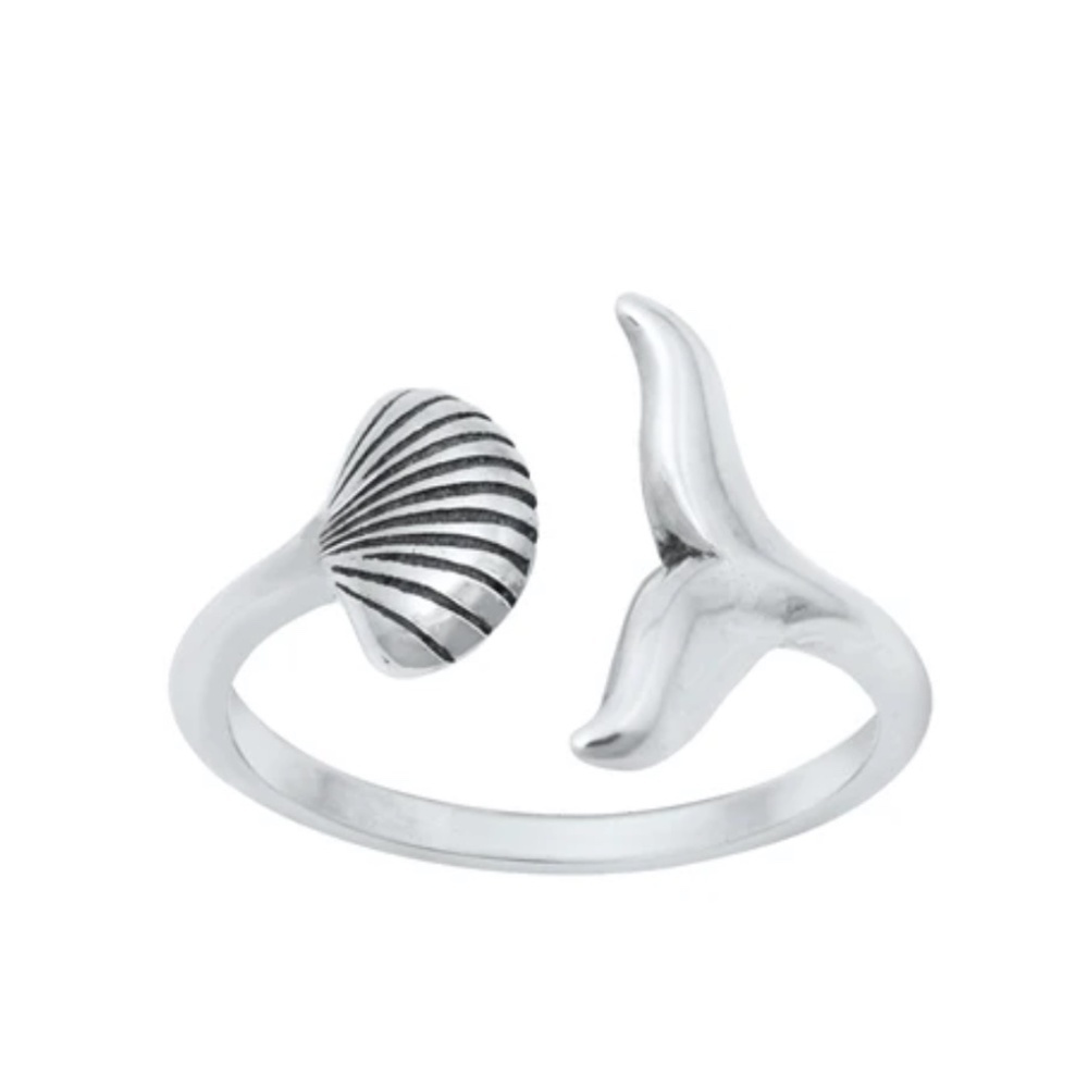 Sterling Silver Toe Ring – Fish Tail & Shell | Ocean-Inspired Design